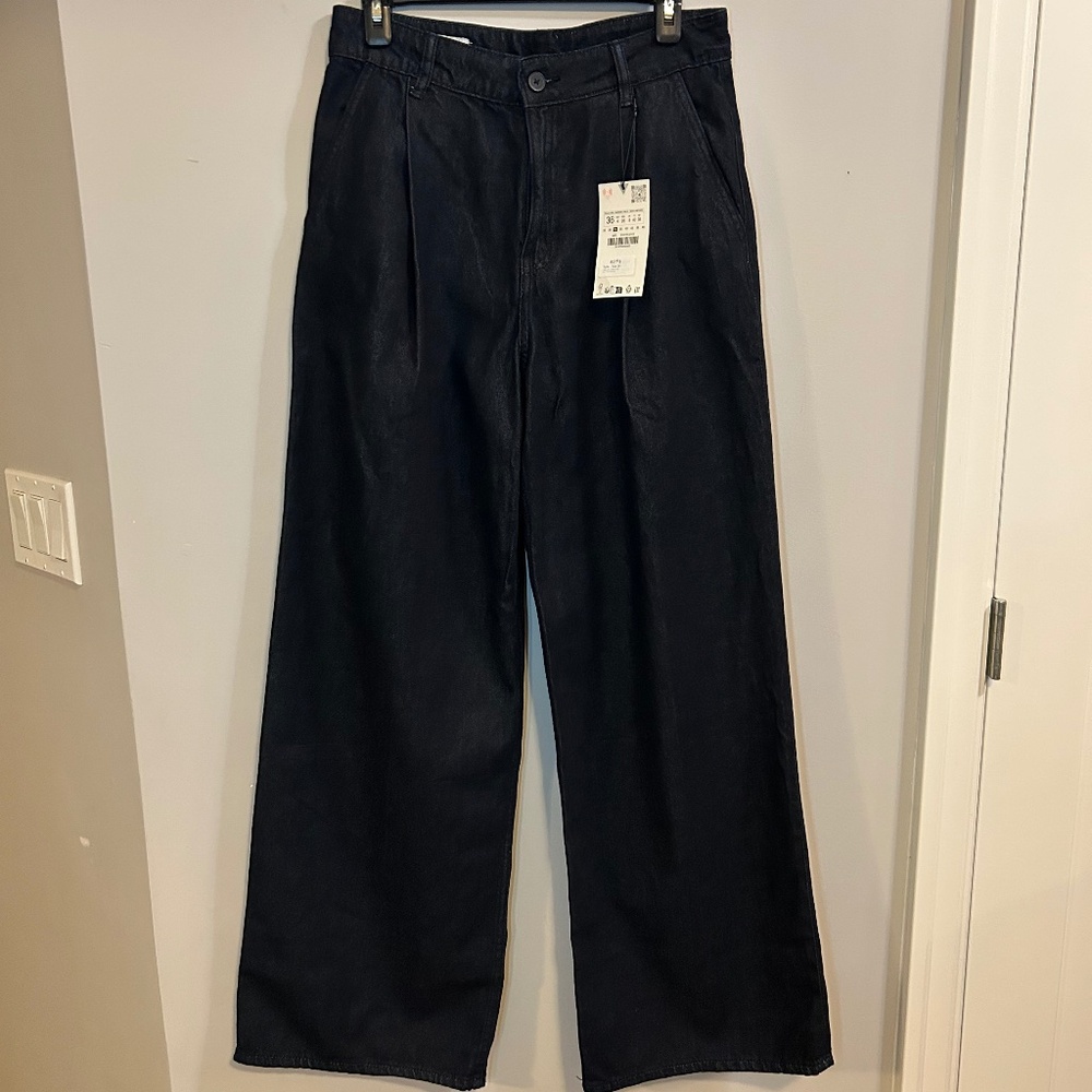 ZARA Jeans EUR 36/ USA 4/mex 26 high waist/ wide leg with pockets Navy blue